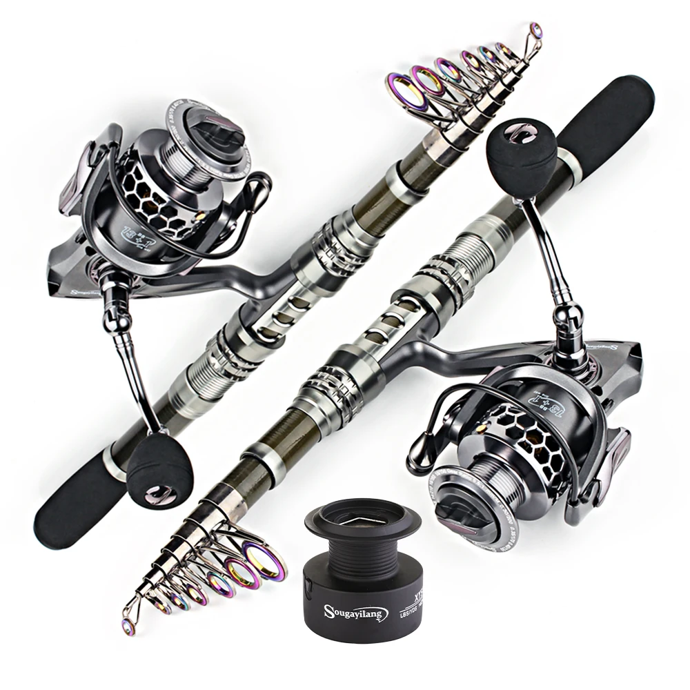 Fishing Rod Surf - Sougayilang เบ็ดตกปลาสปินนิ่งคาร์บอนไฟเบอร์1.8-3.3เมตรและรอกตกปลา1BB 13 + ชุดคันเบ็ดตกปลาแบบยืดหดได้